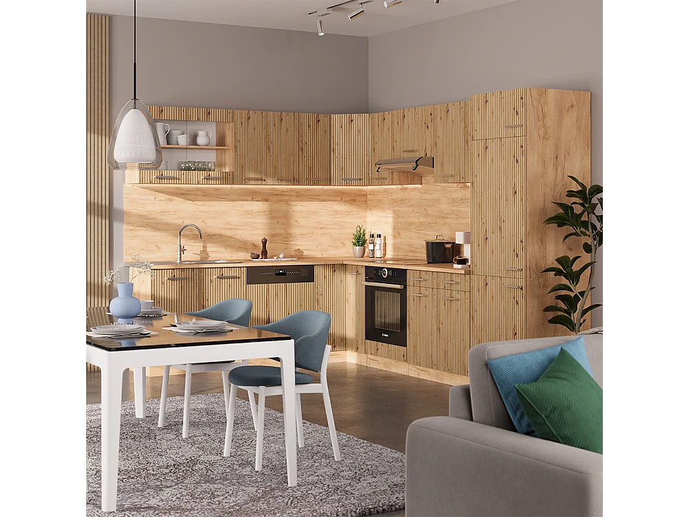 Eckküche artisan-eiche/goldkraft eiche 287x60x81.6 r-line