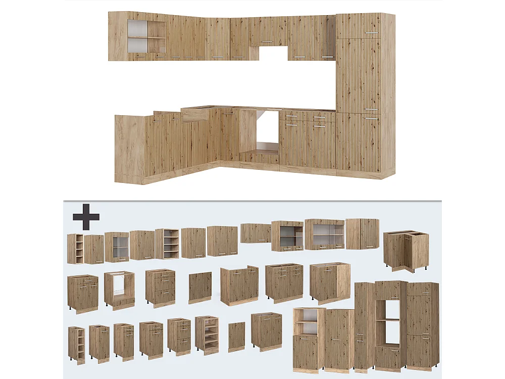 Eckküche artisan-eiche/goldkraft eiche 287x60x81.6 r-line