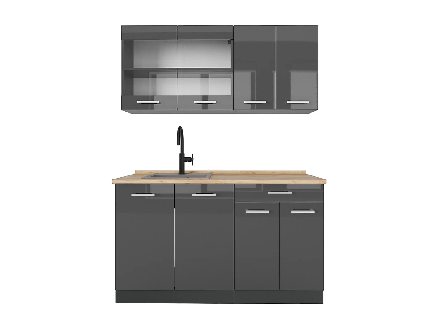 Eenpersoonskeuken antraciet hoogglans/antraciet 140x60x81.6 r-line