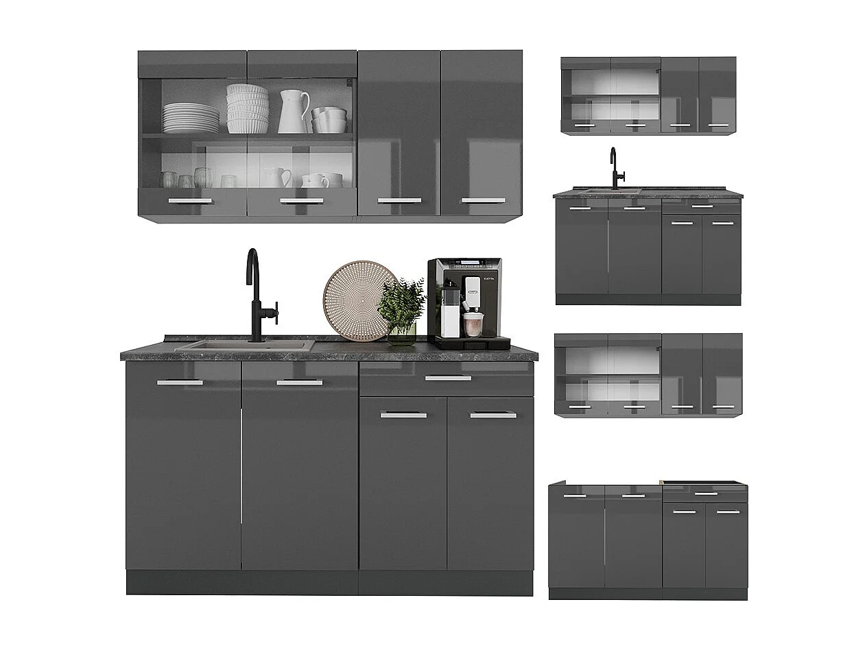 Cuisine anthracite brillant/anthracite 140x60x81.6 r-line
