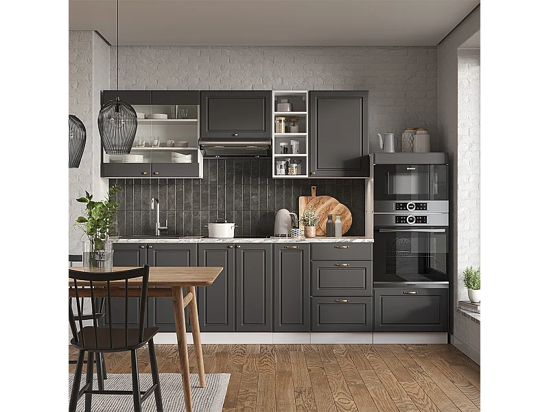 Mueble de cocina antracita-oro/blanco 280x60x81.6 fame-line