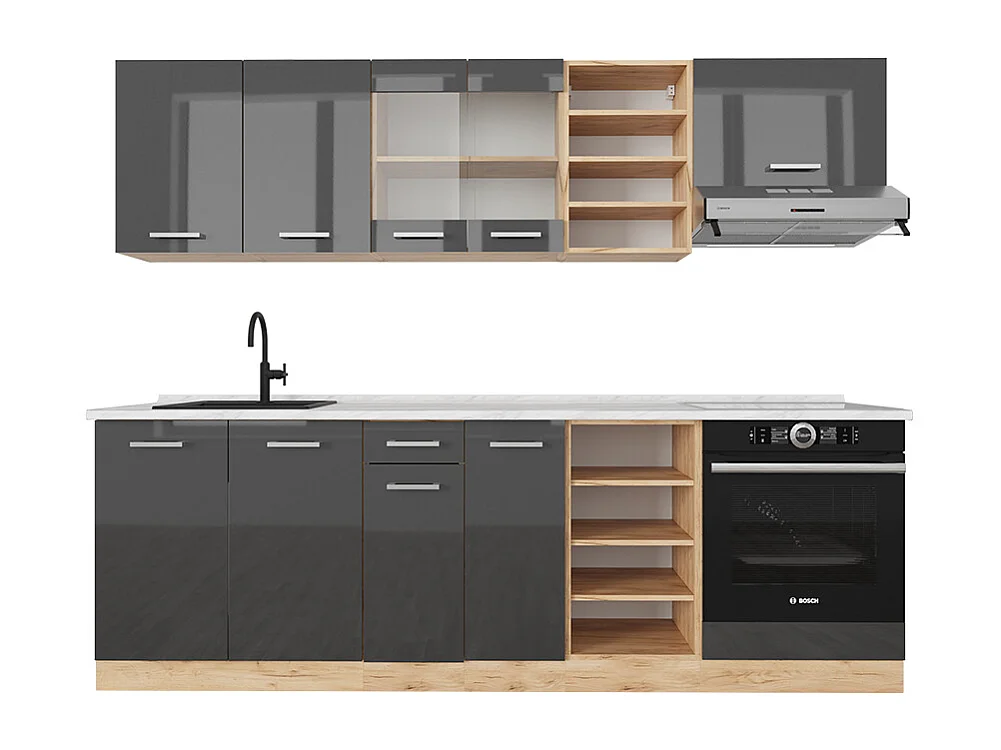 Cuisine anthracite brillant/chêne doré 240x60x81.6 r-line