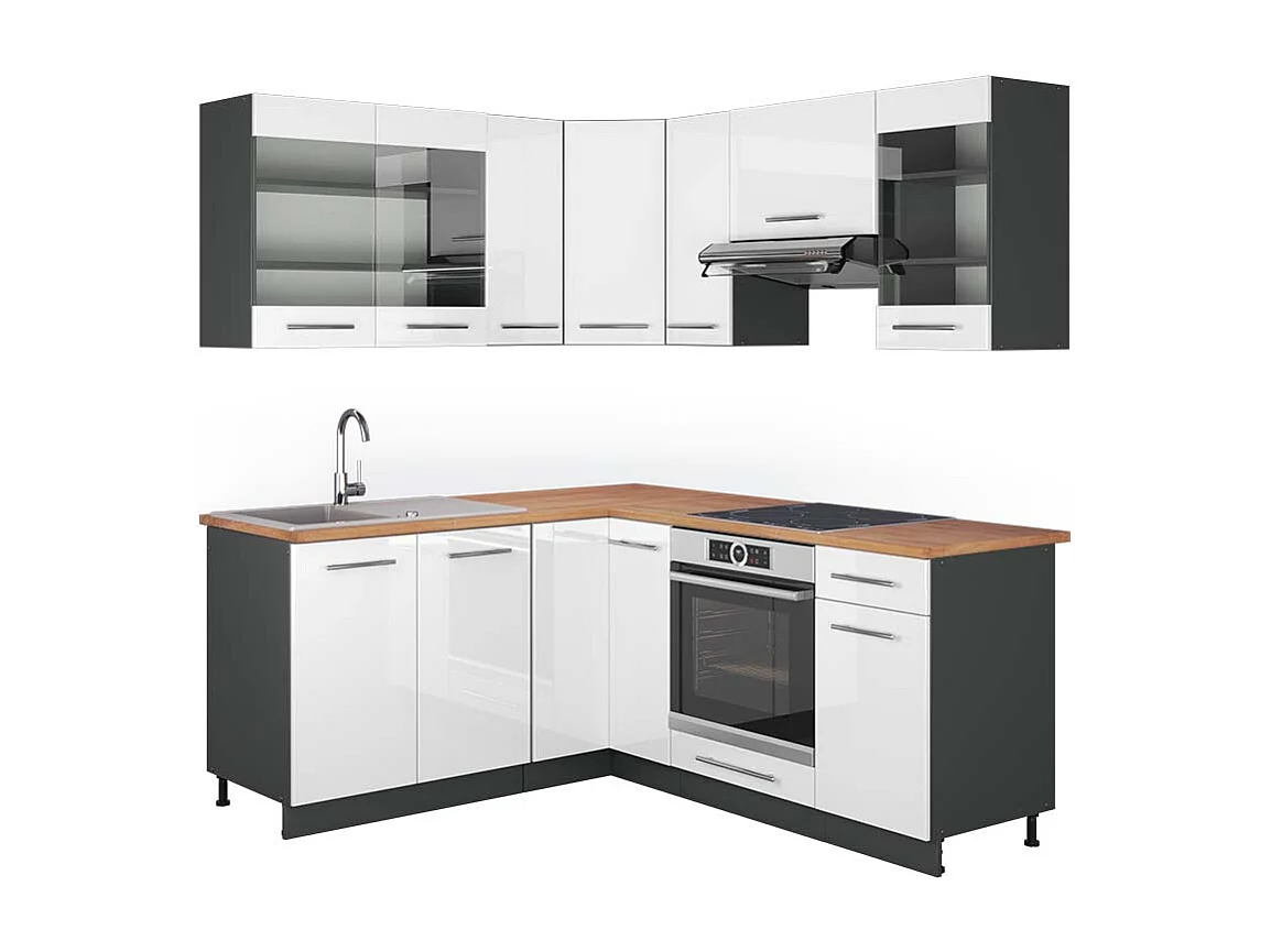 Cocina esquinera blanco brillo/antracita 190x60x81.6 fame-line