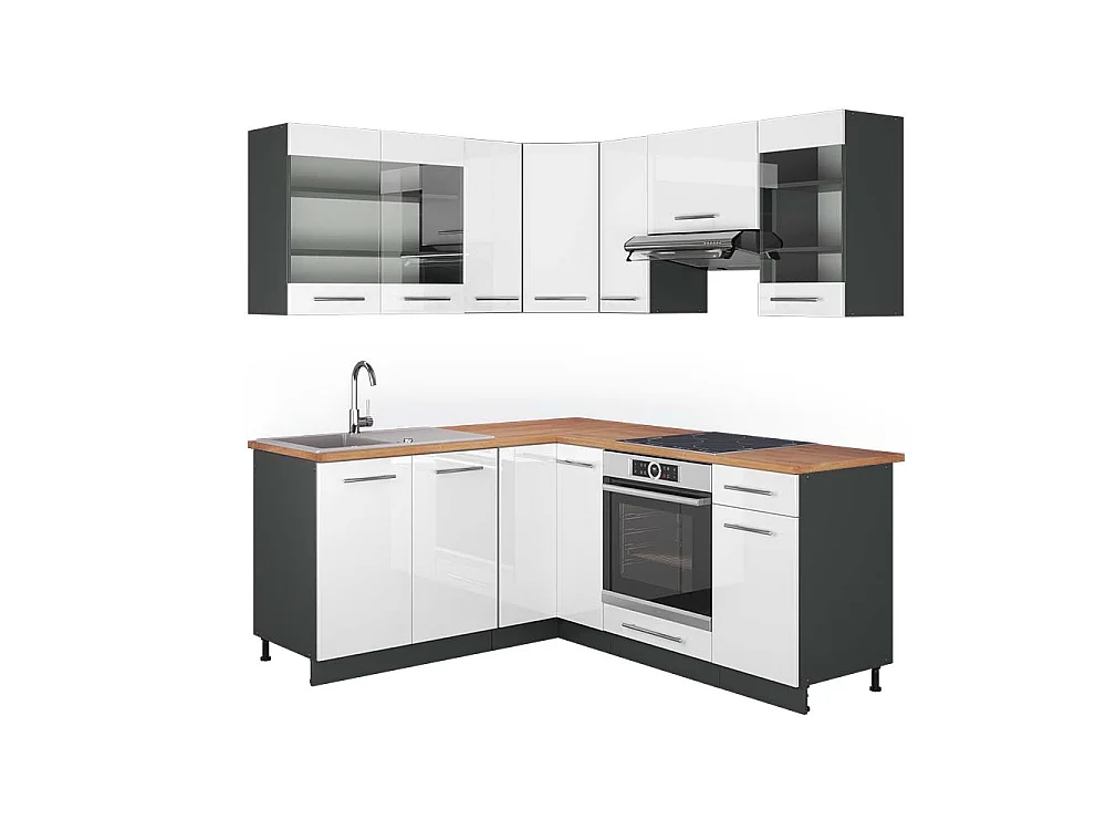 Cuisine en angle blanc brillant/anthracite 190x60x81.6 fame-line