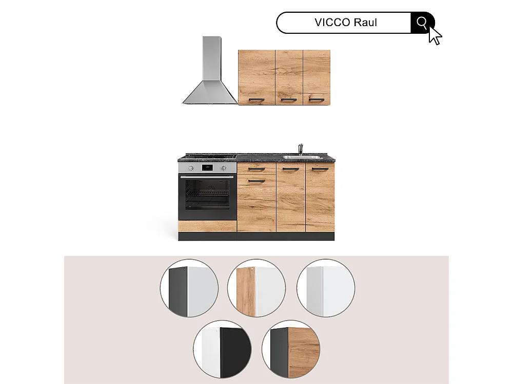 Cocina para solteros oro power roble/antracita 160x46x81.6 r-line