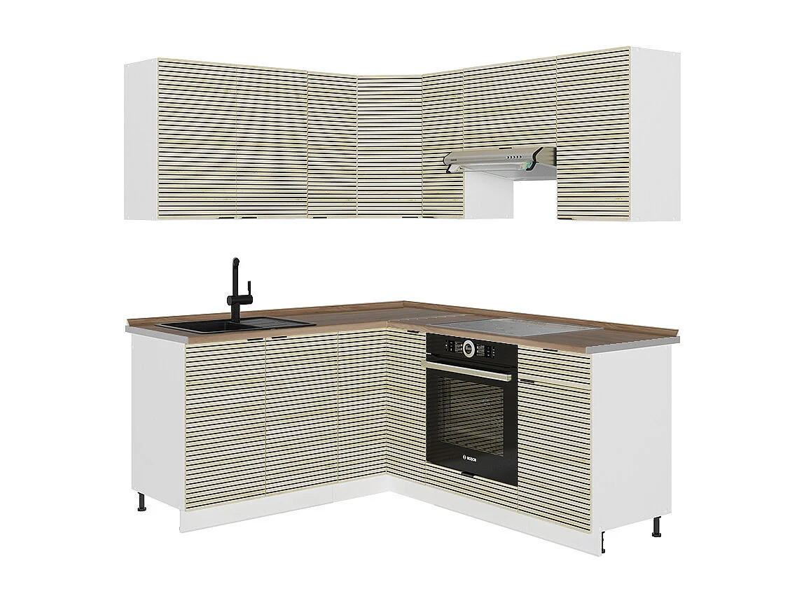 Cuisine en angle chêne lambris/blanc 190x60x81.6 fame-line