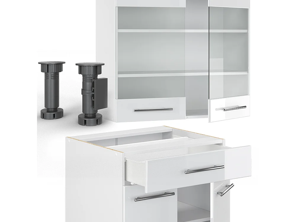 Singlekøkken hvid højglans/hvid 140x60x81.6 fame-line