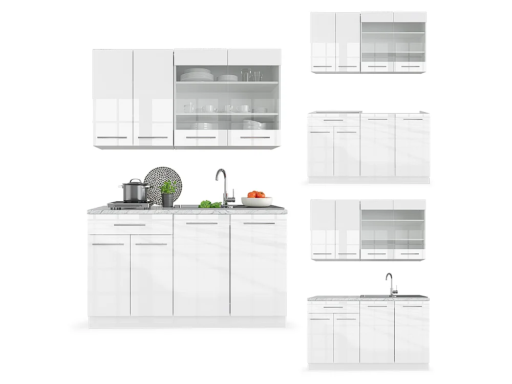 Singlekøkken hvid højglans/hvid 140x60x81.6 fame-line