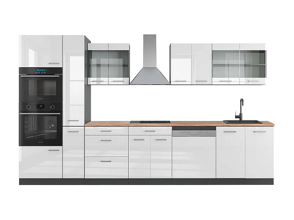 Køkken  hvid højglans/antracit 350x60x81.6 r-line