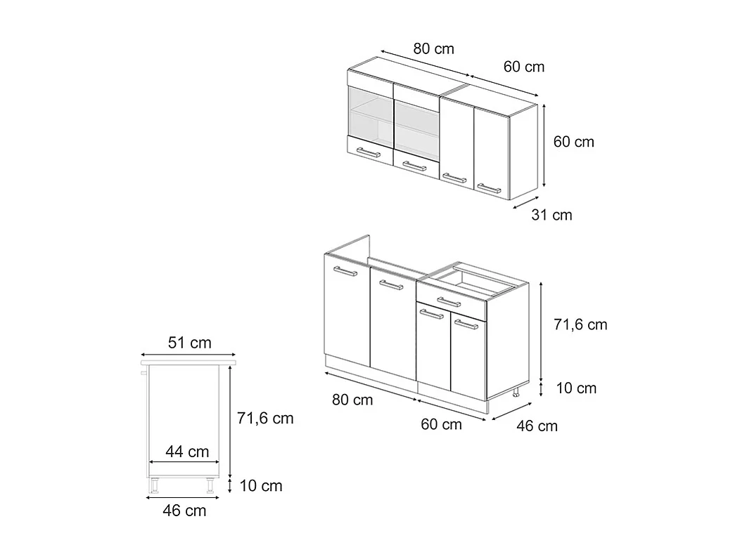 Cocina versátil gris noble/roble dorado 140x60x81.6 r-line