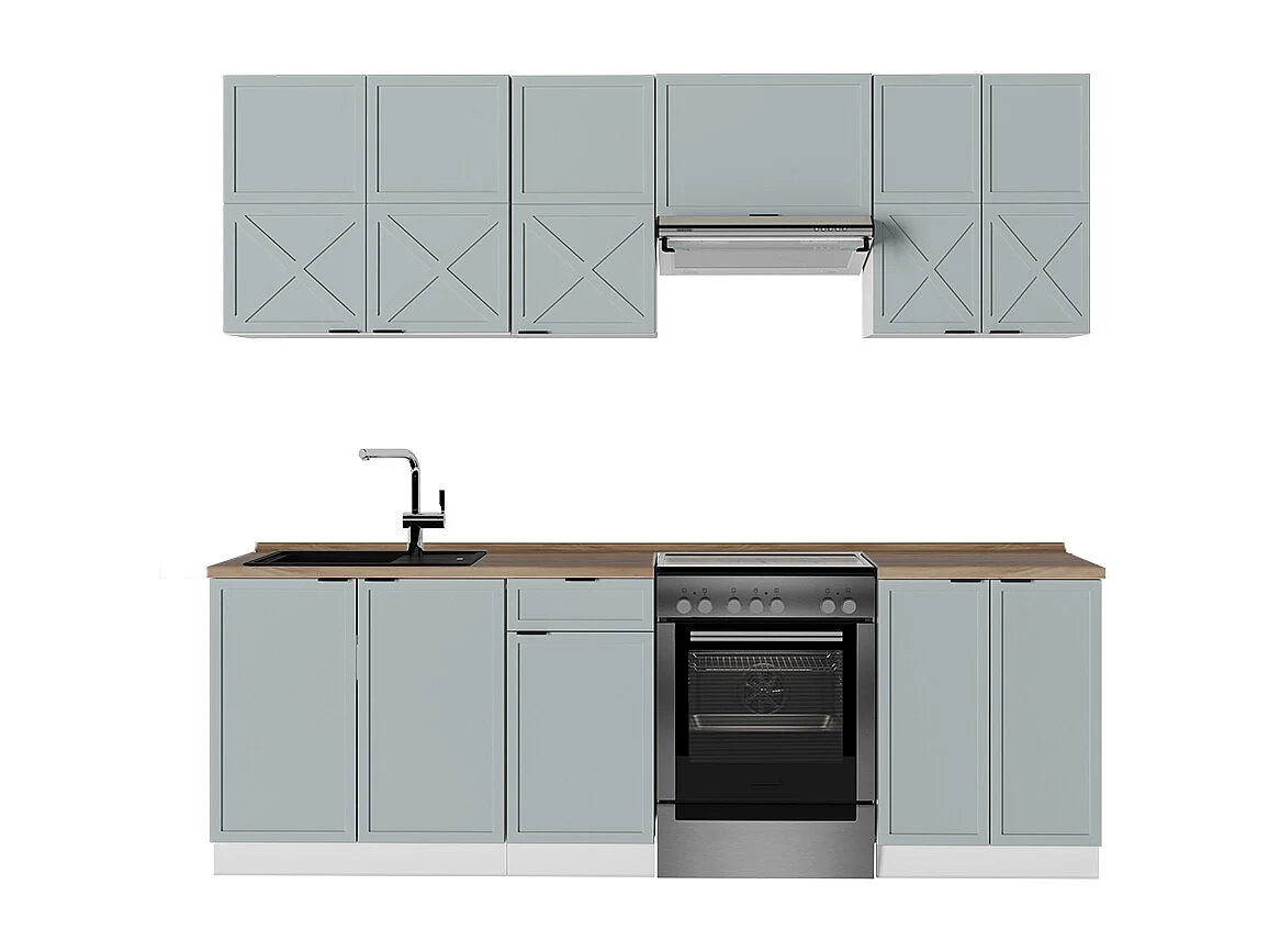 Complete keukeneenheid licht blauw-grijs/wit 240x60x81.6 fame-line