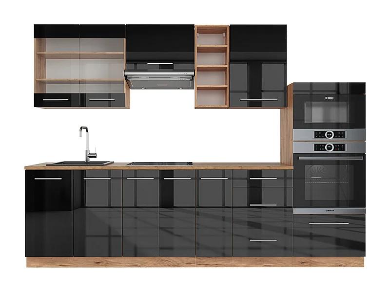 Mueble de cocina antracita brillo intenso/roble dorado eléctrico 280x60x81.6 fame-line