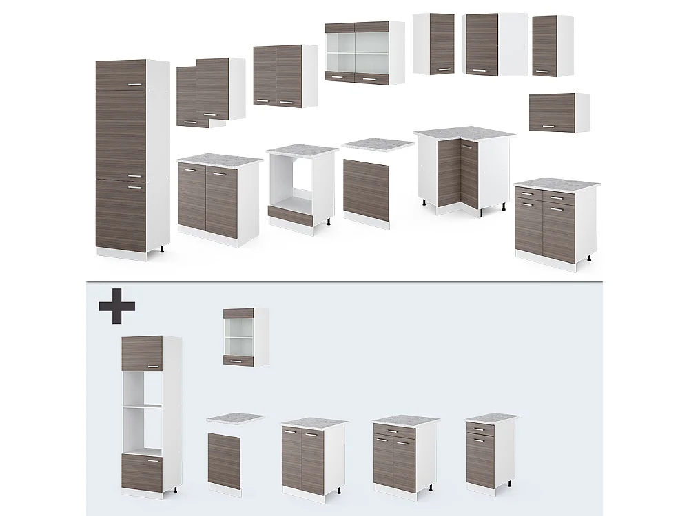 Eckküche edelgrau/weiß 287x60x81.6 r-line