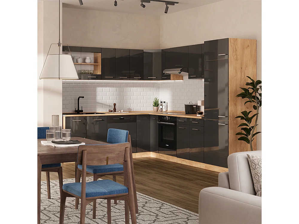 Cuisine en angle anthracite haute brillance/chêne de force doré 287x46x81.6 r-line