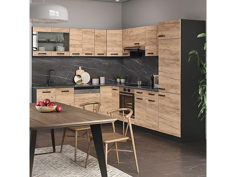 Cocina esquinera oro power roble/antracita 287x46x81.6 r-line