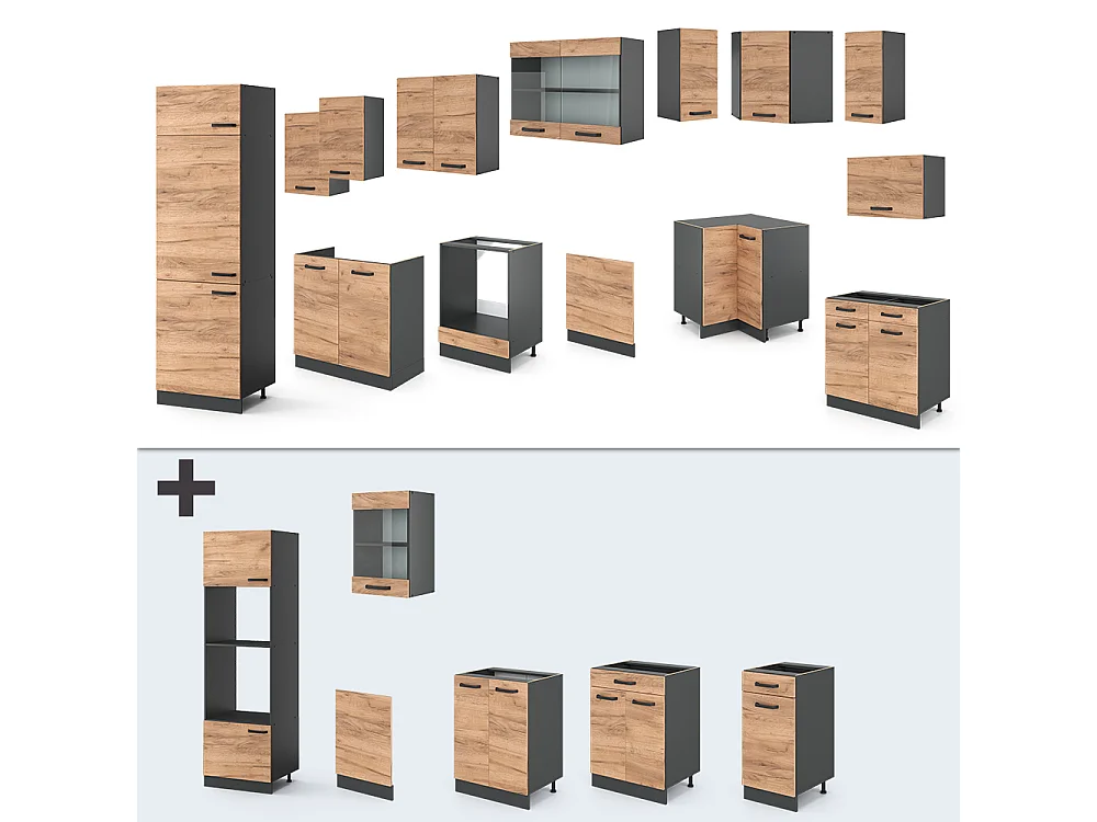Cuisine en angle chêne doré/anthracite 287x46x81.6 r-line