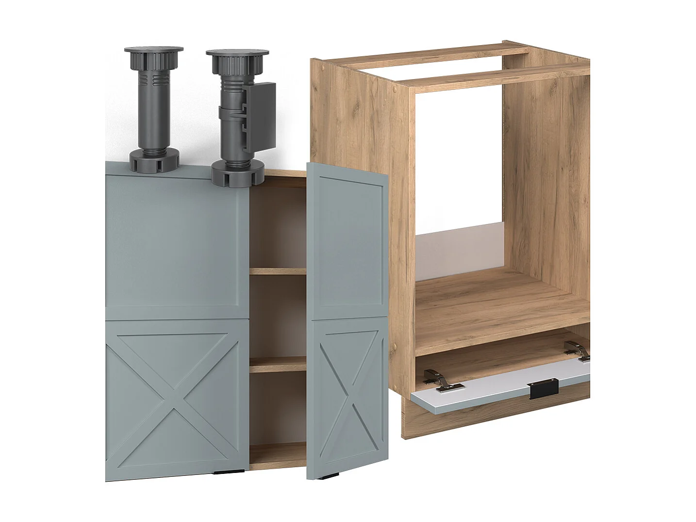 Cuisine en angle bleu clair-gris/chêne force dor 190x46x81.6 fame-line