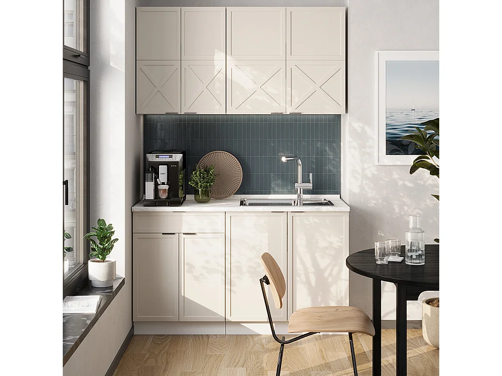 Cuisine grisbeige/blanc 140x60x81.6 fame-line