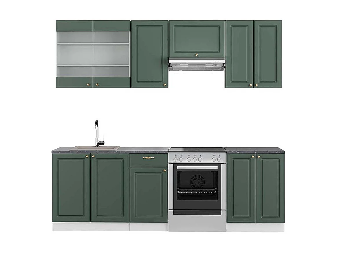 Køkkenrække grøn-guld landhus/hvid 240x60x81.6 fame-line