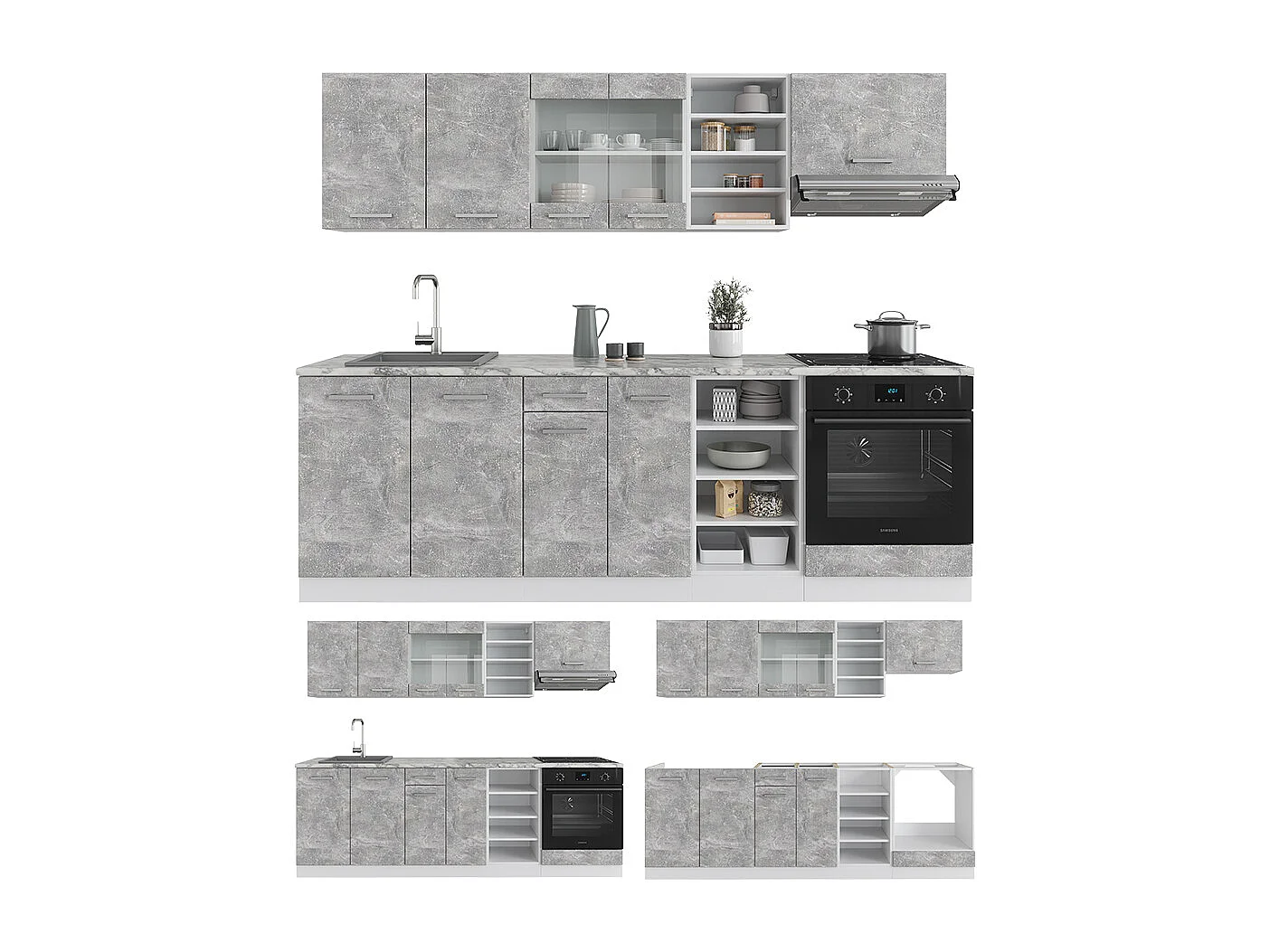 Cuisine béton/blanc 240x60x81.6 r-line