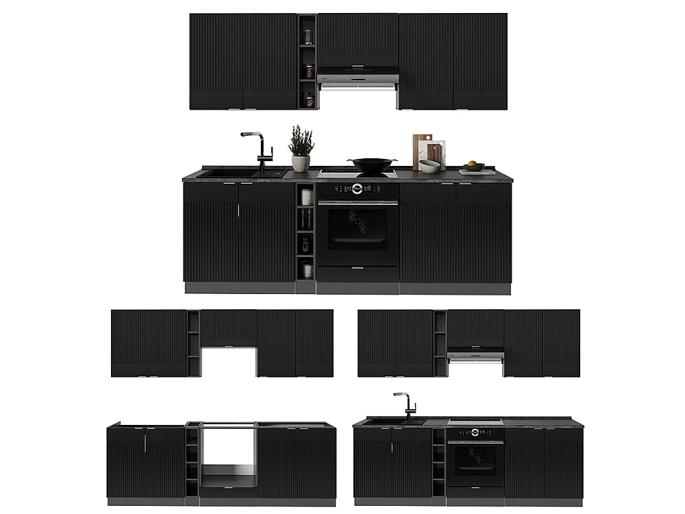 Mueble de cocina rayas negras/antracita 235x60x81.6 fame-line