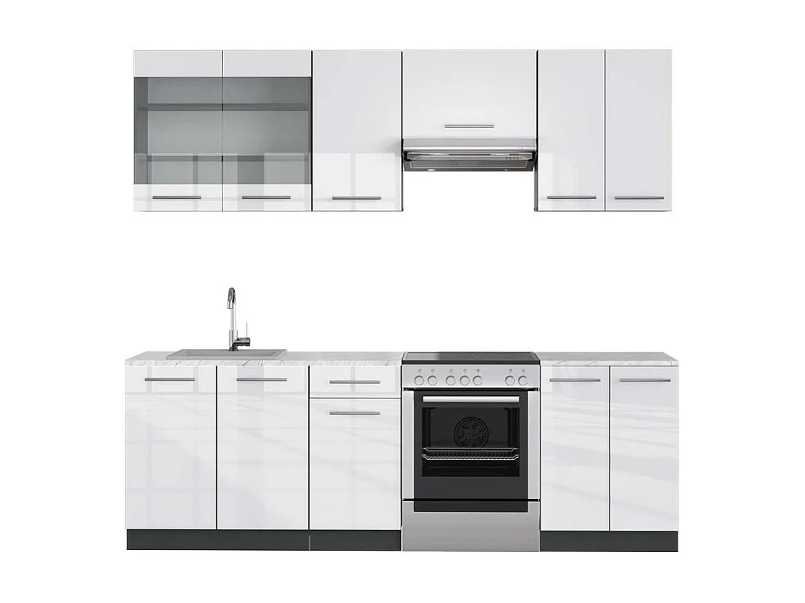 Mueble de cocina blanco brillo/antracita 240x60x81.6 fame-line
