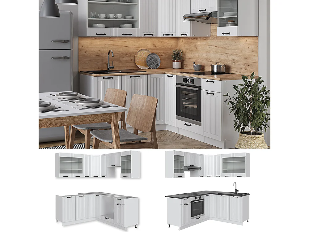 Cuisine en angle blanc campagne/blanc 190x60x81.6 fame-line