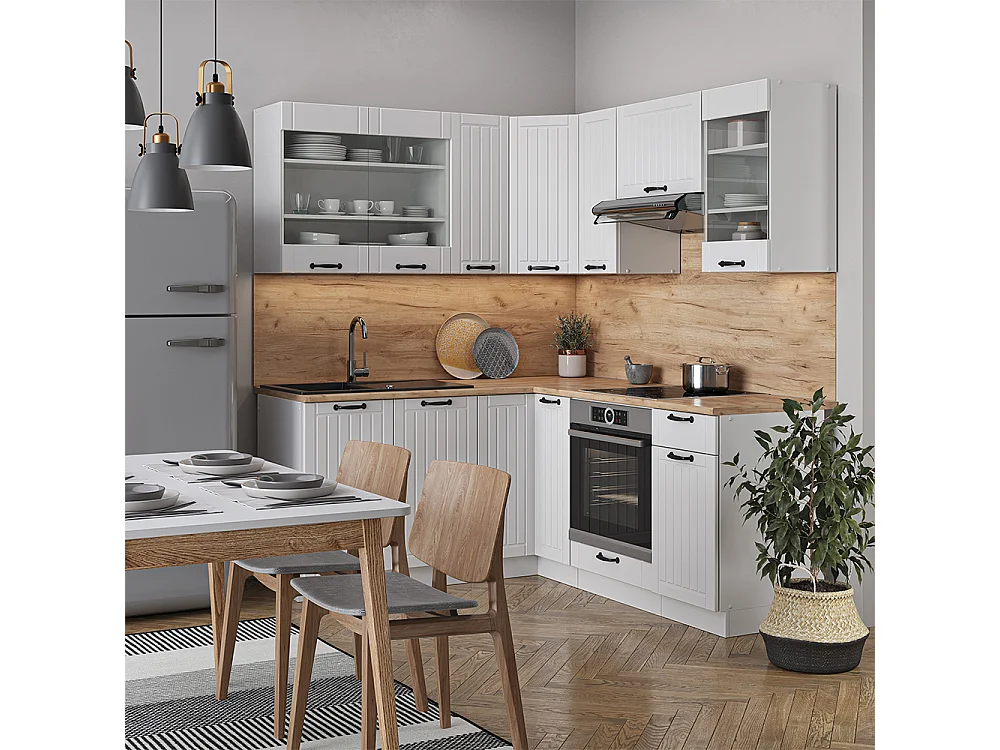 Cuisine en angle blanc campagne/blanc 190x60x81.6 fame-line