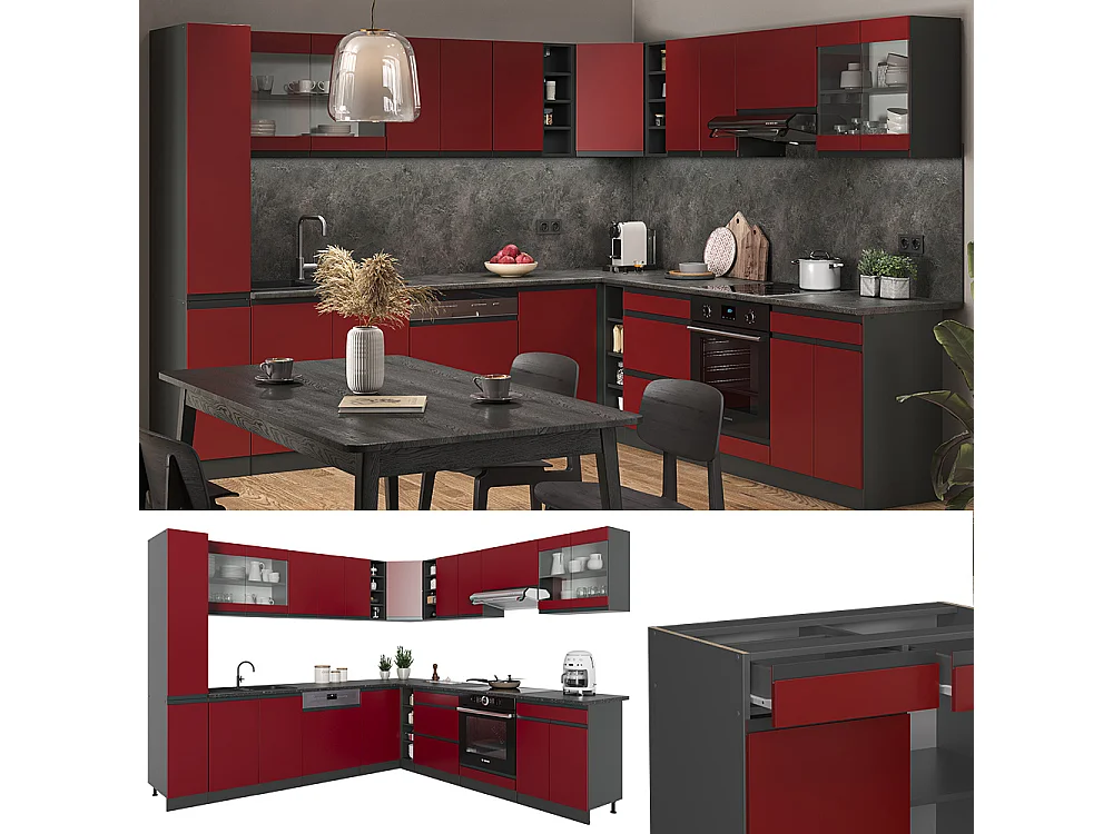 Hörnkök röd/antracit 277x60x81.6 r-line