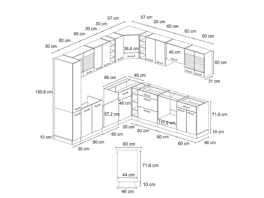 Hörnkök röd/antracit 277x60x81.6 r-line