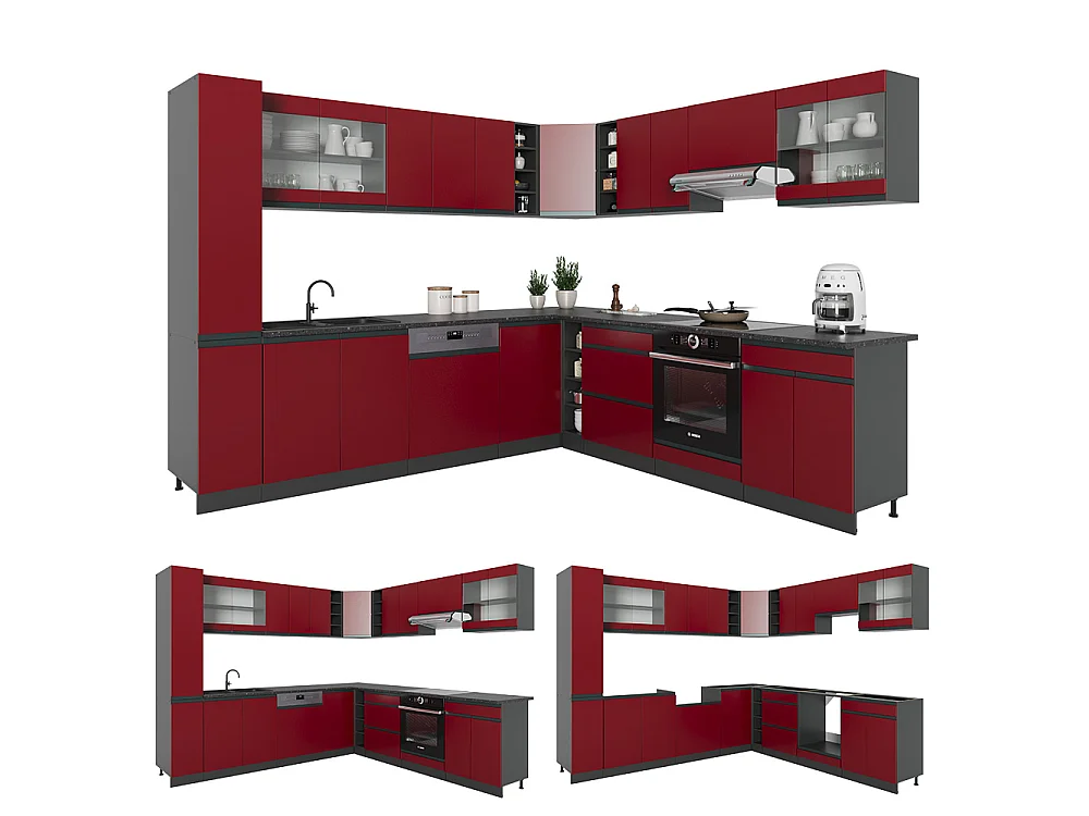 Hörnkök röd/antracit 277x60x81.6 r-line
