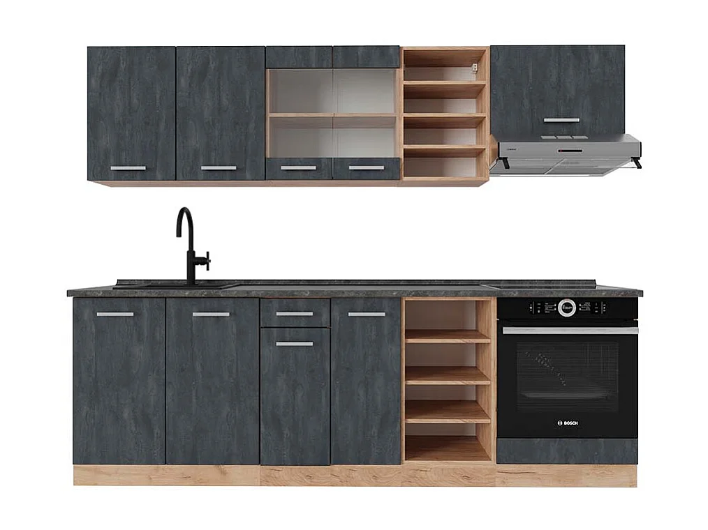 Cucina componibile calcestruzzo nero/quercia dorata 240x60x81.6 r-line
