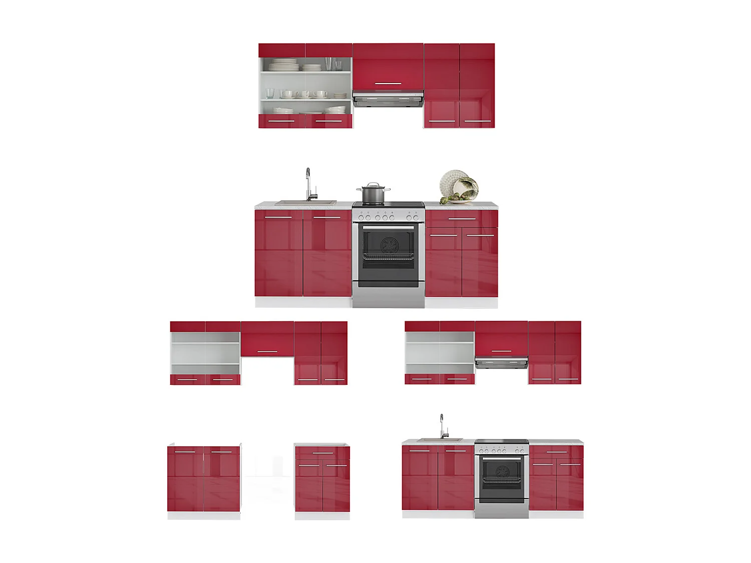 Küchenzeile bordeaux hochglanz/weiß 200x60x81.6 fame-line