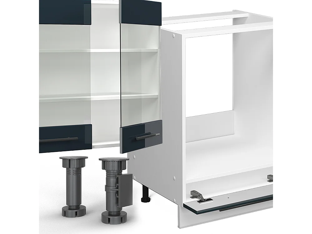 Mueble de cocina azul oscuro alto brillo/blanco 355x60x81.6 fame-line