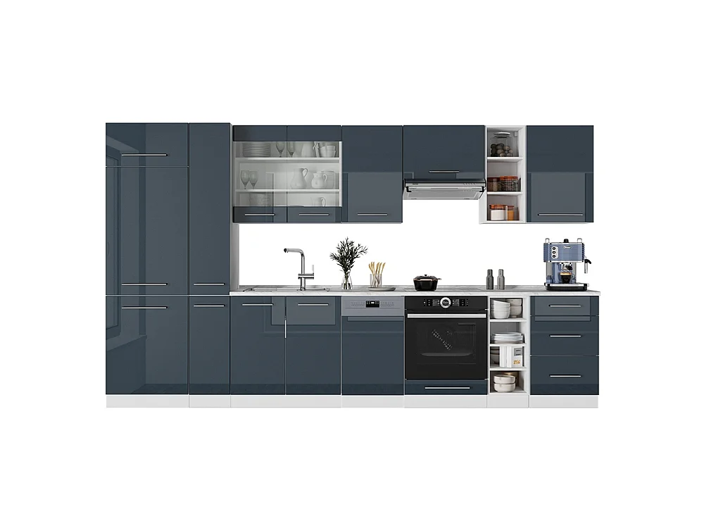 Cuisine bleu foncé brillant/blanc 355x60x81.6 fame-line
