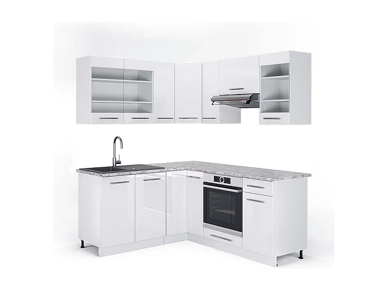 Cuisine en angle blanc brillant/blanc 190x60x81.6 fame-line