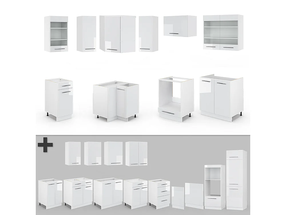 Cuisine en angle blanc brillant/blanc 190x60x81.6 fame-line