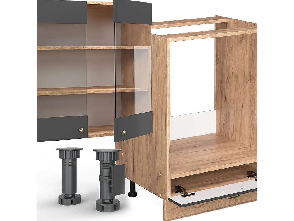 Complete keukeneenheid antraciet landhuis/goud kraft eik 300x60x81.6 fame-line