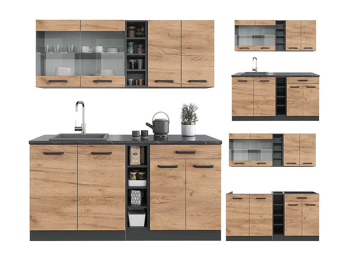 Cucina completa quercia dorata/antracite 160x60x81.6 r-line