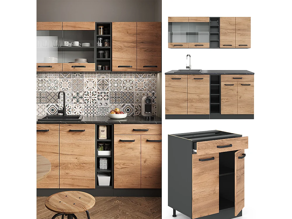 Cuisine chêne doré/anthracite 160x60x81.6 r-line