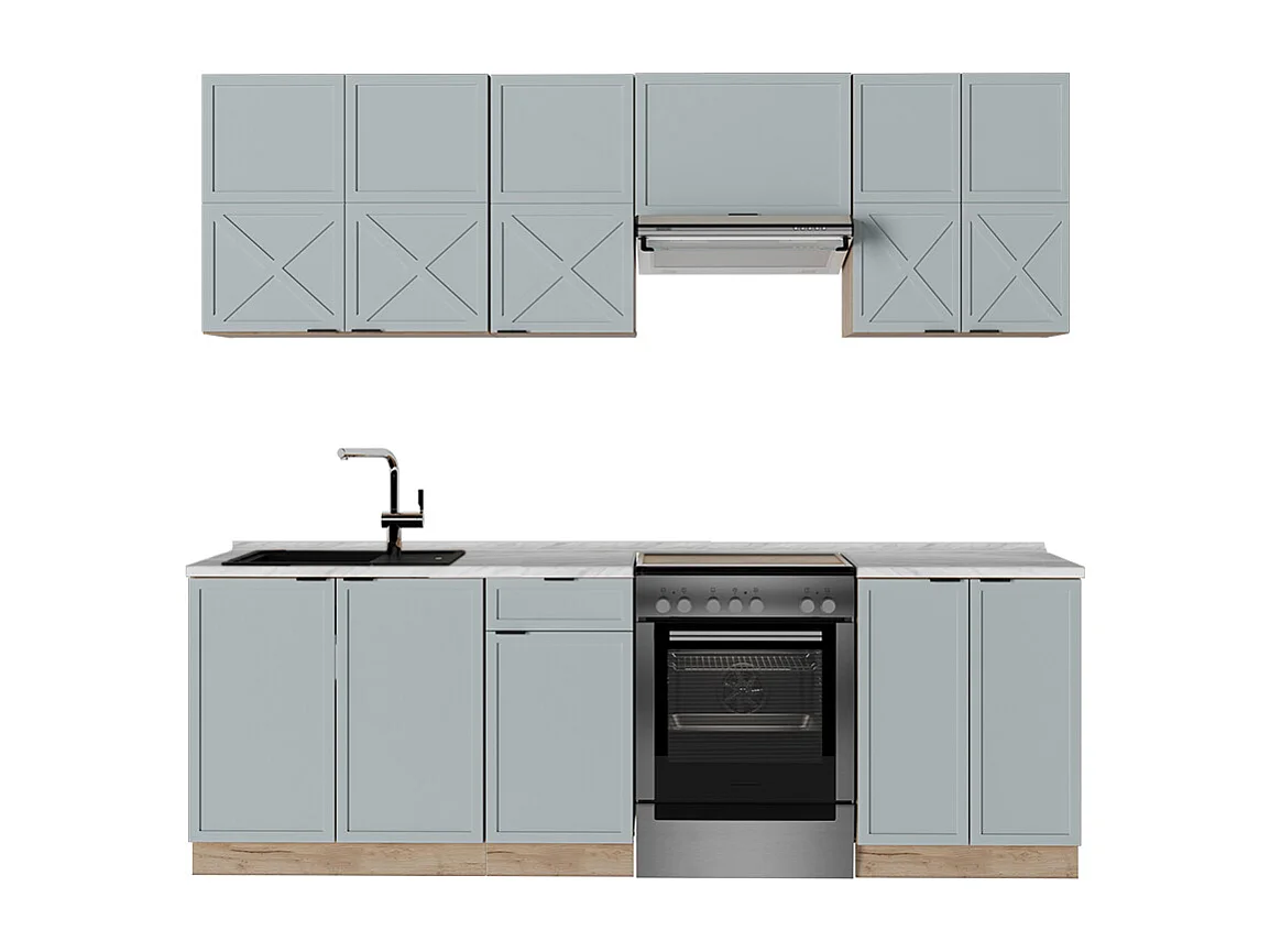 Cuisine bleu clair-gris/chêne force dor 240x60x81.6 fame-line