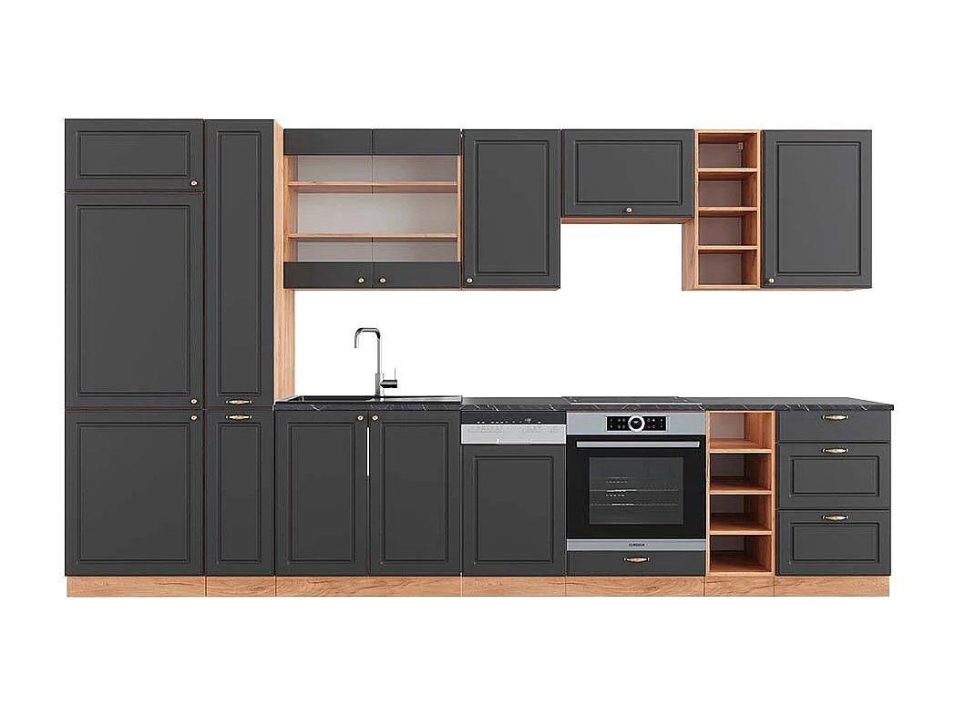 Cuisine anthracite campagne/chêne doré 355x60x81.6 fame-line