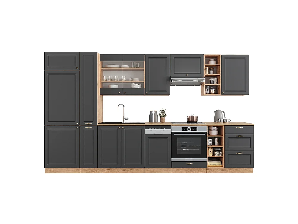 Cuisine anthracite campagne/chêne doré 355x60x81.6 fame-line