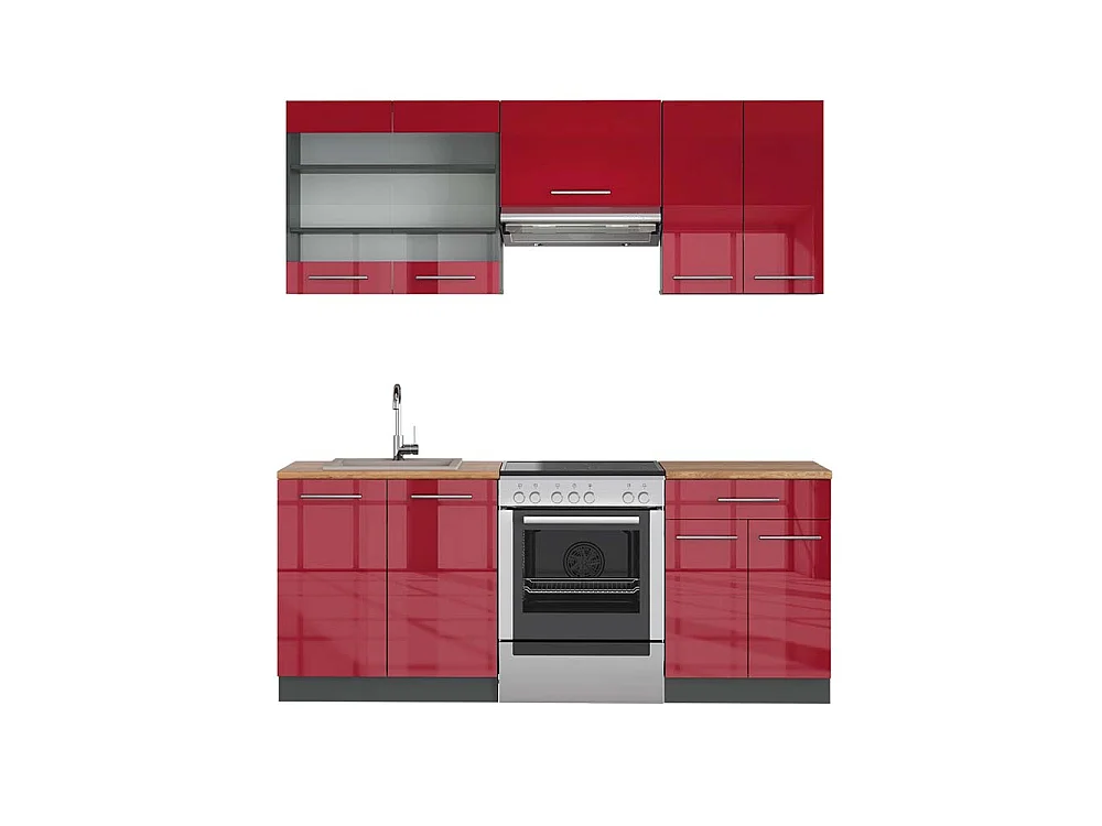 Aneks kuchenny bordowy wysoki połysk/antracyt 200x60x81.6 fame-line
