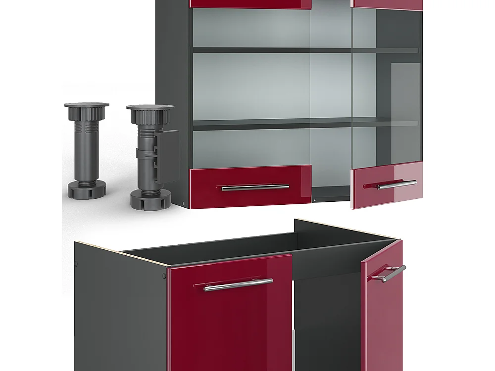Aneks kuchenny bordowy wysoki połysk/antracyt 200x60x81.6 fame-line
