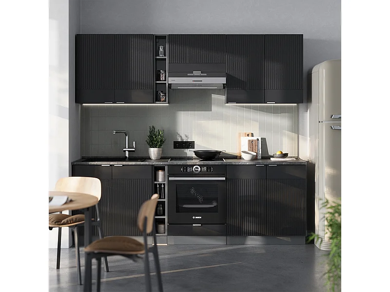 Cucina componibile nero a righe/antracite 235x60x81.6 fame-line