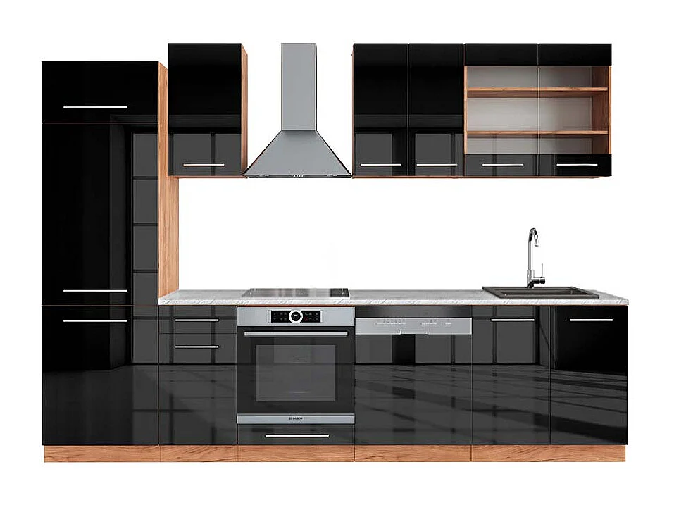 Cucina componibile antracite lucido/oro power oak 300x60x81.6 fame-line