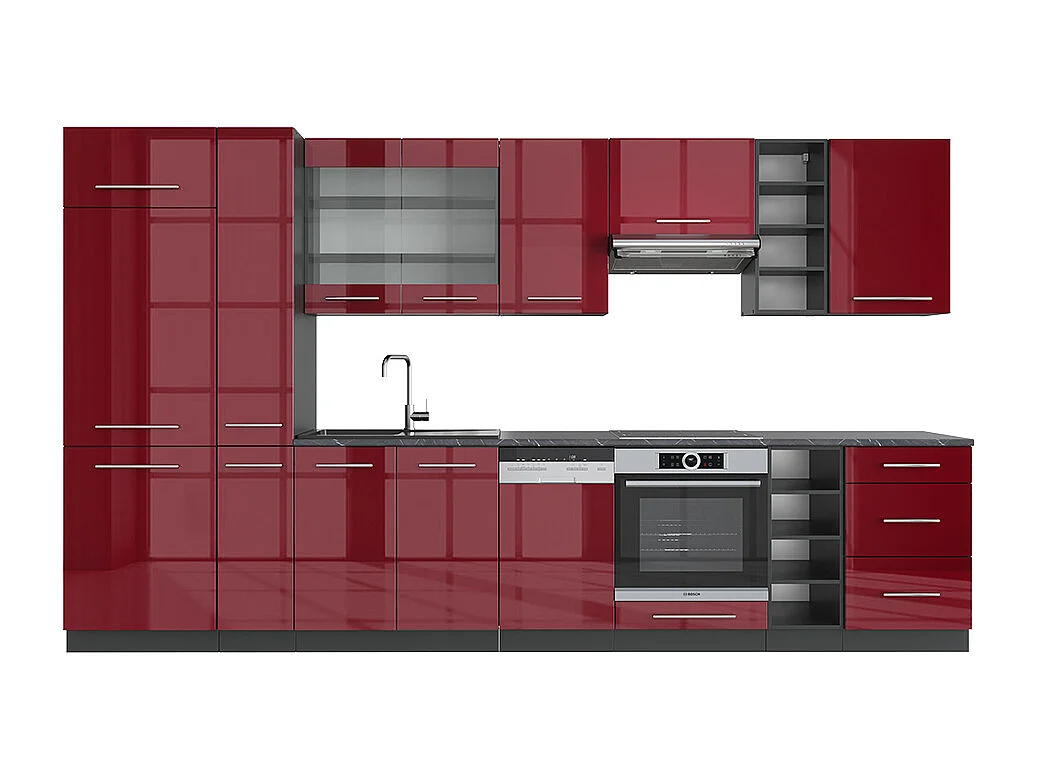 Cuisine bordeaux haute brillance/anthracite 355x46x81.6 fame-line