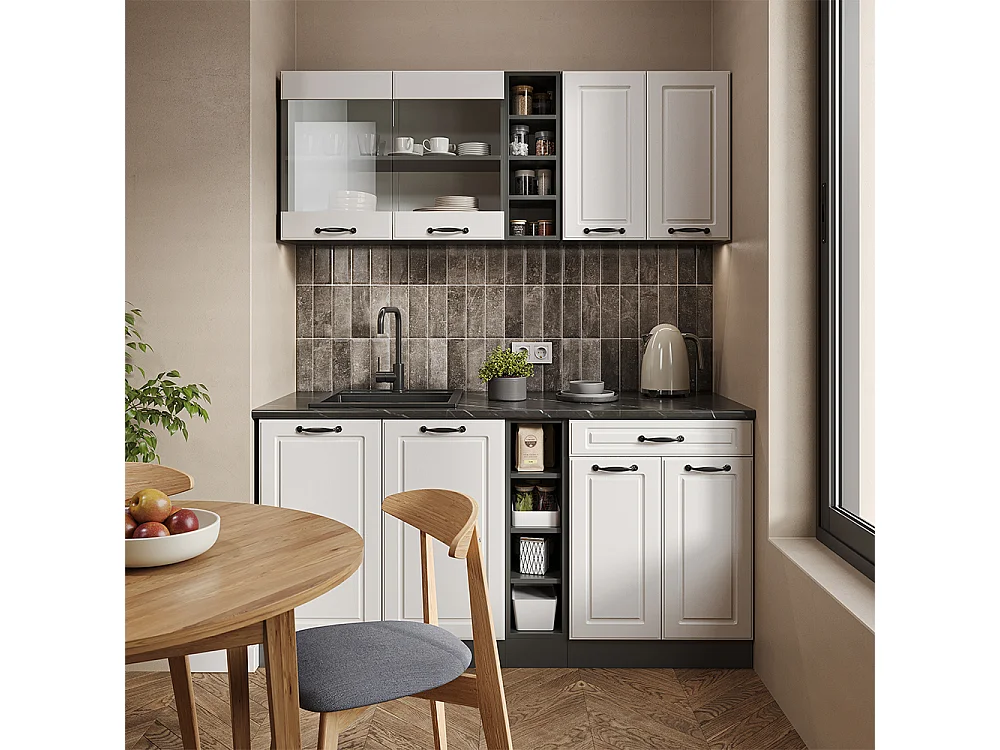 Cuisine blanc cottage/anthracite 160x60x81.6 r-line