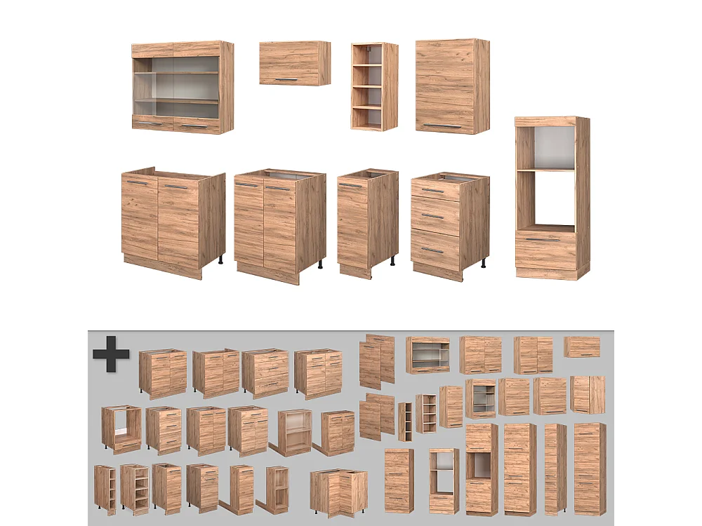 Mueble de cocina roble dorado 280x60x81.6 fame-line